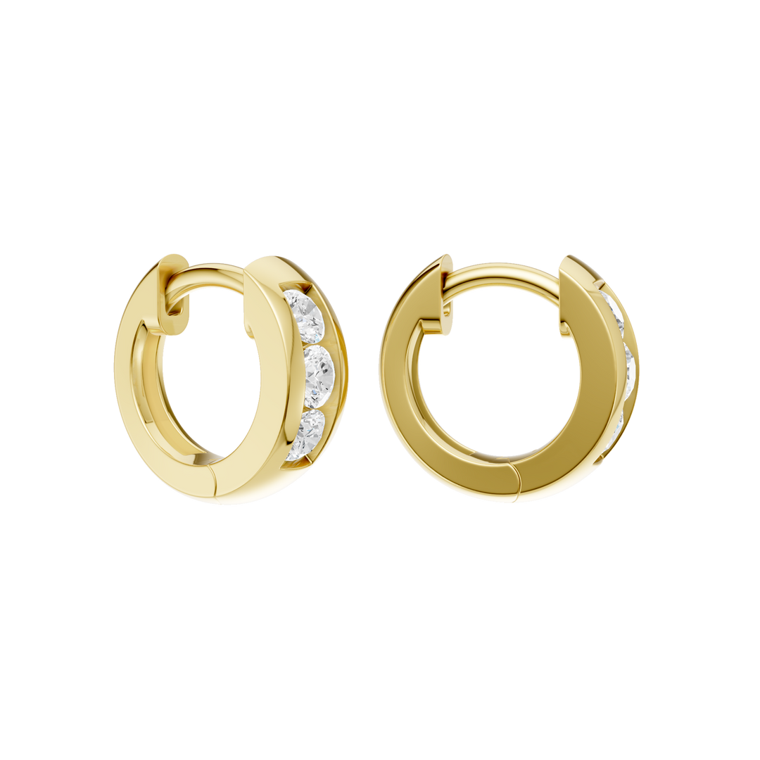 Channel-Set Huggies Hoop Earrings (Round) in 14K Yellow Gold – Silvadi Jewelry Aurora CO