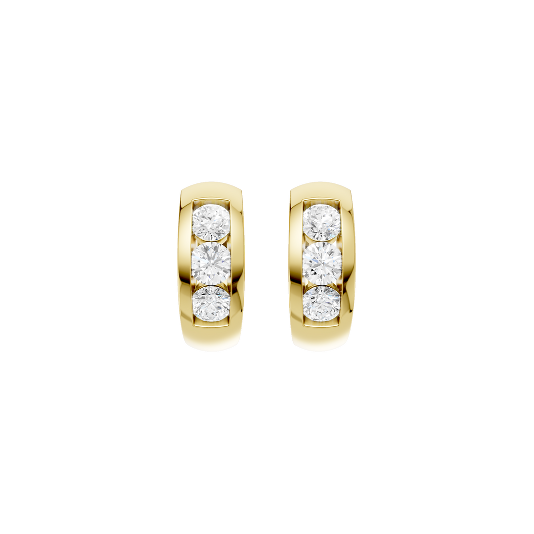 Channel-Set Huggies Hoop Earrings (Round) in 14K Yellow Gold – Silvadi Jewelry Aurora CO