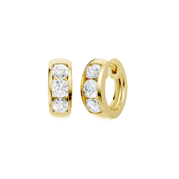 Channel-Set Huggies Hoop Earrings (Round) in 14K Yellow Gold – Silvadi Jewelry Aurora CO