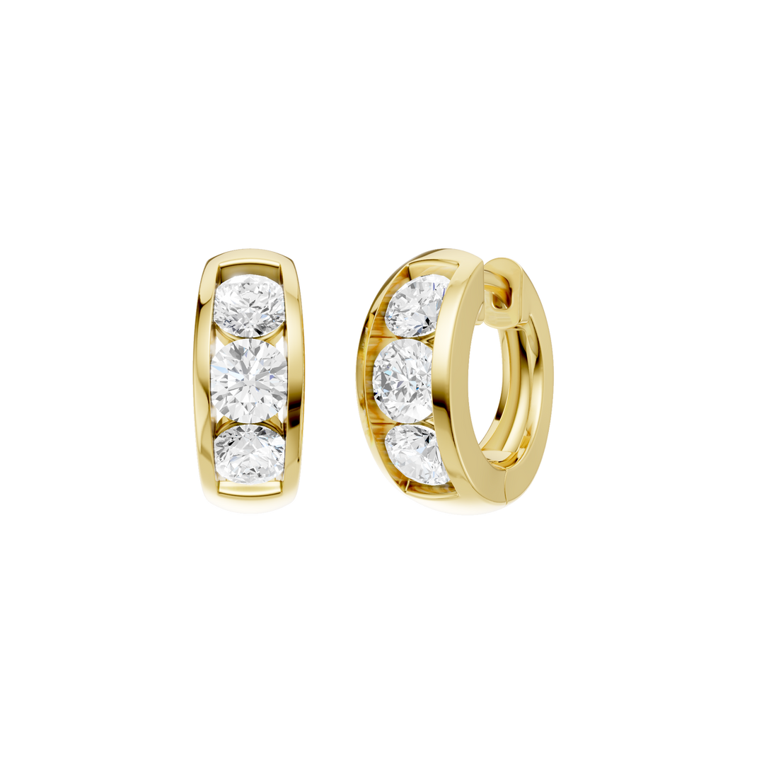 Channel-Set Huggies Hoop Earrings (Round) in 14K Yellow Gold – Silvadi Jewelry Aurora CO
