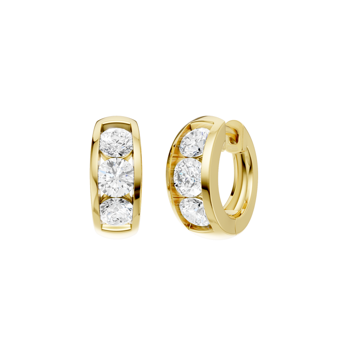 Channel-Set Huggies Hoop Earrings (Round) in 14K Yellow Gold – Silvadi Jewelry Aurora CO