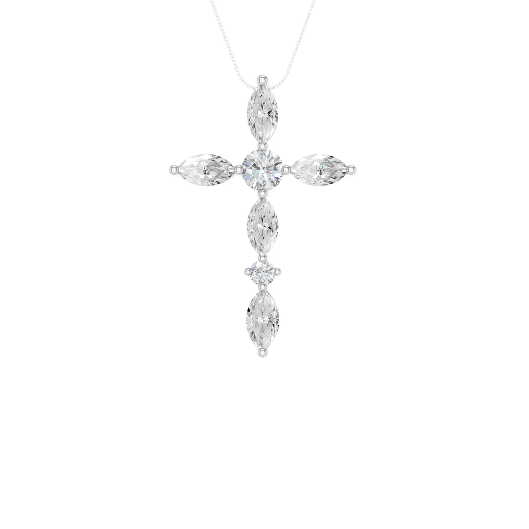 Cross Pendant (Marquise, Round) in 14K White Gold – Silvadi Jewelry Aurora CO