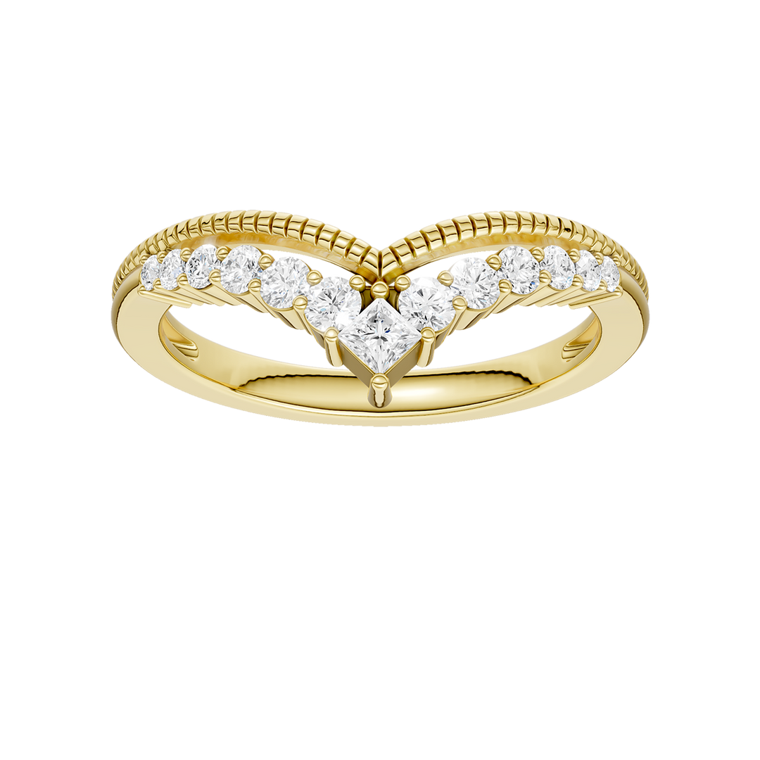 Diamond Milgrain Chevron Band (Princess, Round) in 14K Yellow Gold – Silvadi Jewelry Aurora CO