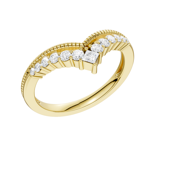 Diamond Milgrain Chevron Band (Princess, Round) in 14K Yellow Gold – Silvadi Jewelry Aurora CO