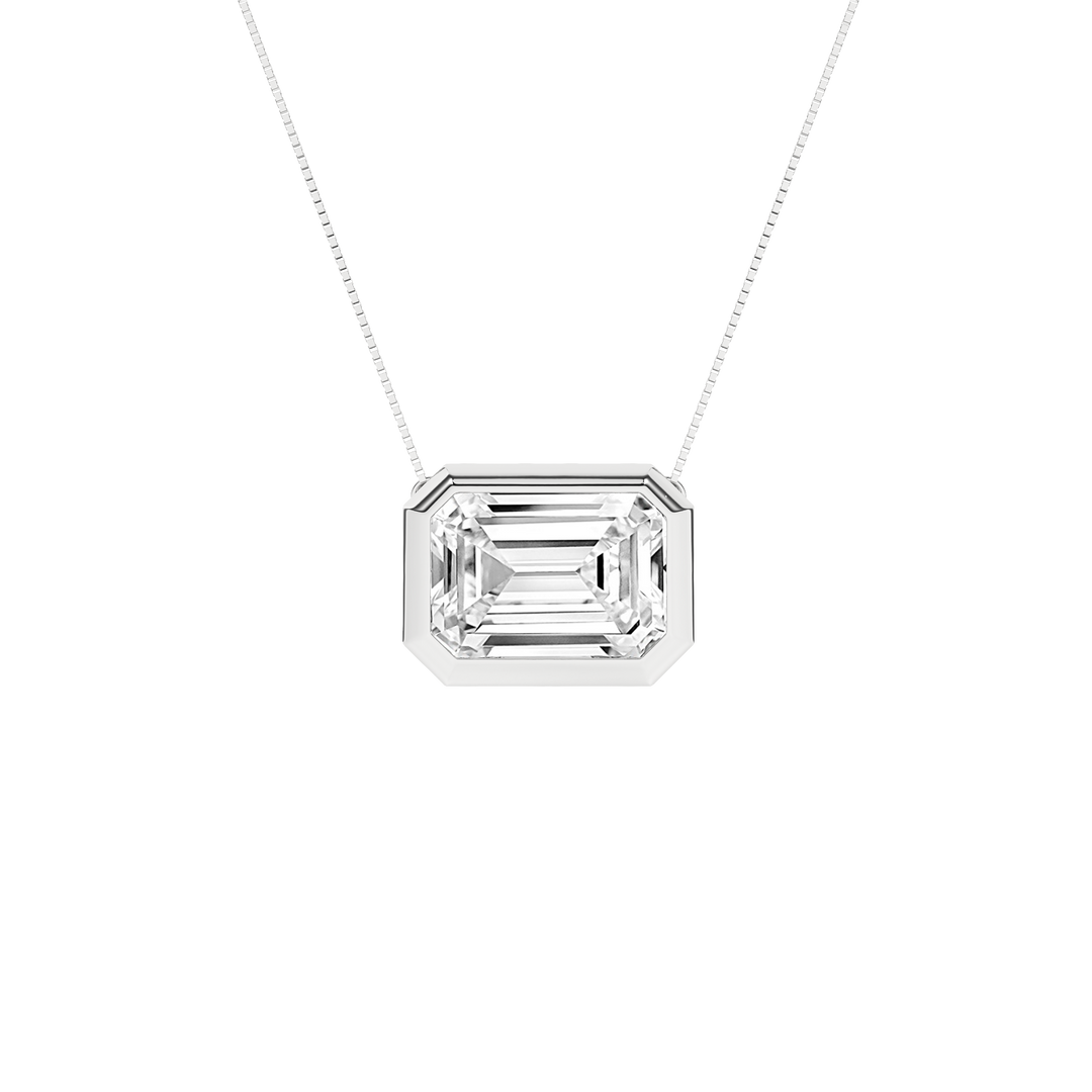 Bezel-Set Lab Grown Diamond Solitaire Pendant (Emerald) in 14K White Gold – Silvadi Jewelry Aurora CO