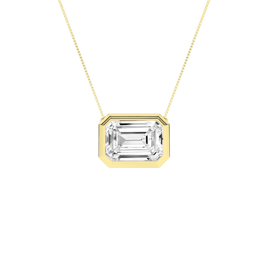Bezel-Set Lab Grown Diamond Solitaire Pendant (Emerald) in 14K Yellow Gold – Silvadi Jewelry Aurora CO