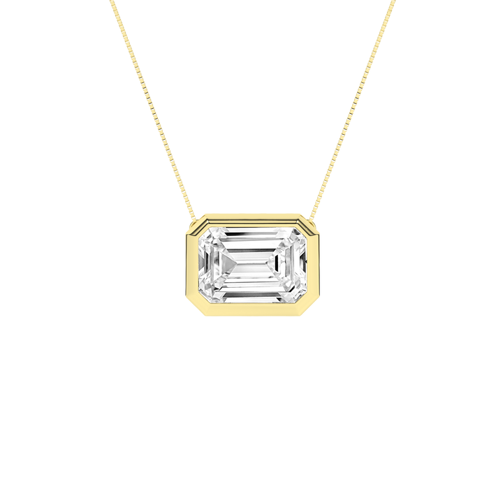 Bezel-Set Lab Grown Diamond Solitaire Pendant (Emerald) in 14K Yellow Gold – Silvadi Jewelry Aurora CO