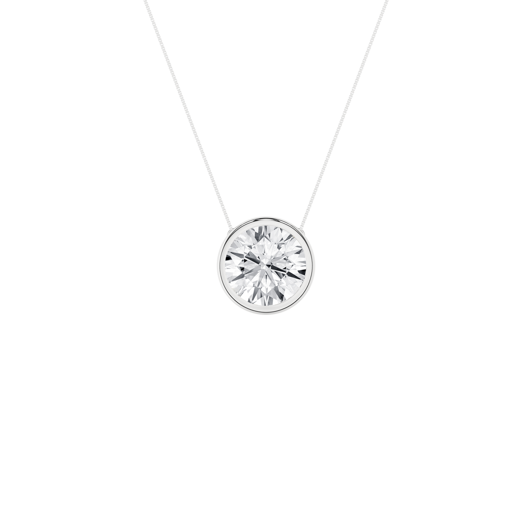 Bezel-Set Diamond Solitaire Pendants (Round) in 14K White Gold – Silvadi Jewelry Aurora CO
