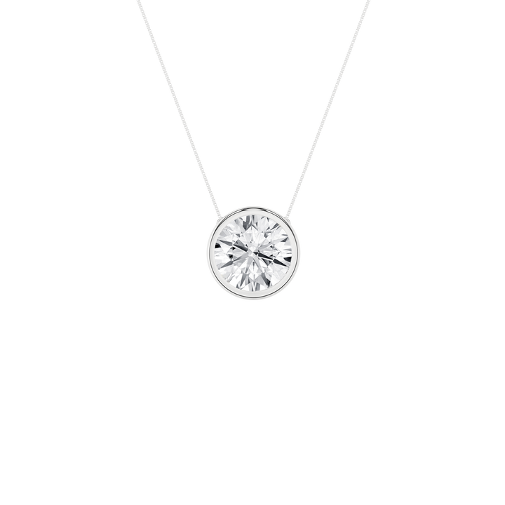 Bezel-Set Diamond Solitaire Pendants (Round) in 14K White Gold – Silvadi Jewelry Aurora CO