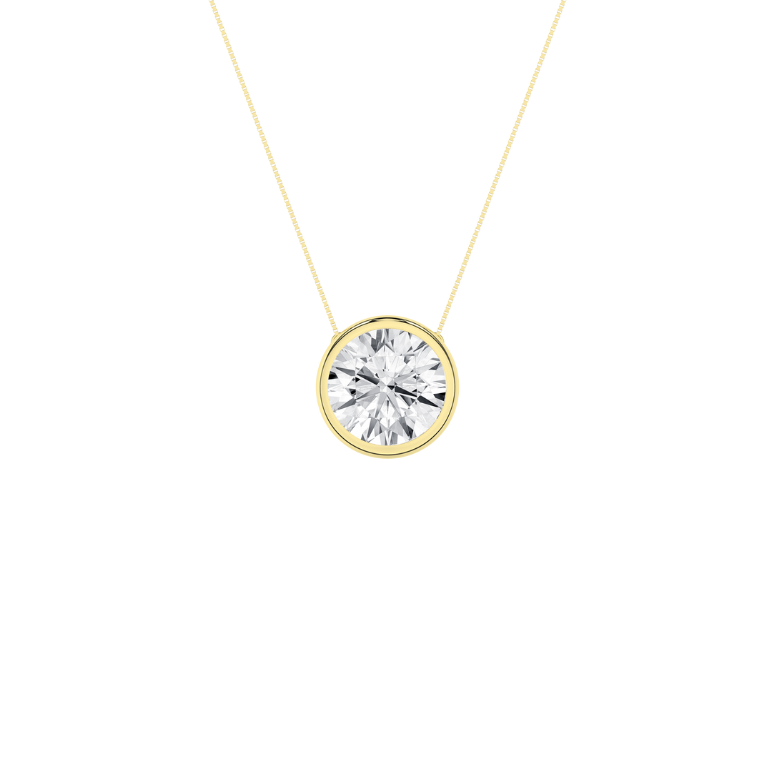 Bezel-Set Diamond Solitaire Pendants (Round) in 14K Yellow Gold – Silvadi Jewelry Aurora CO