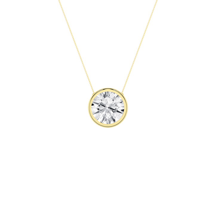 Bezel-Set Diamond Solitaire Pendants (Round) in 14K Yellow Gold – Silvadi Jewelry Aurora CO