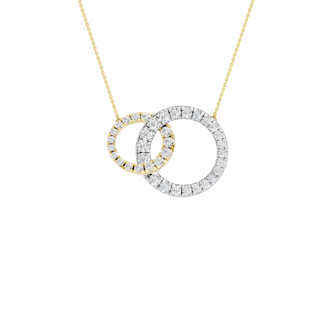 Double Diamond Interlink Circle Pendant (Round) in 14K Two-Tone White and Yellow Gold – Silvadi Jewelry Aurora CO