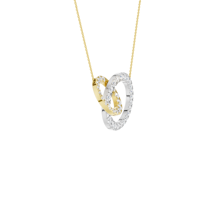 Double Diamond Interlink Circle Pendant (Round) in 14K Two-Tone White and Yellow Gold – Silvadi Jewelry Aurora CO