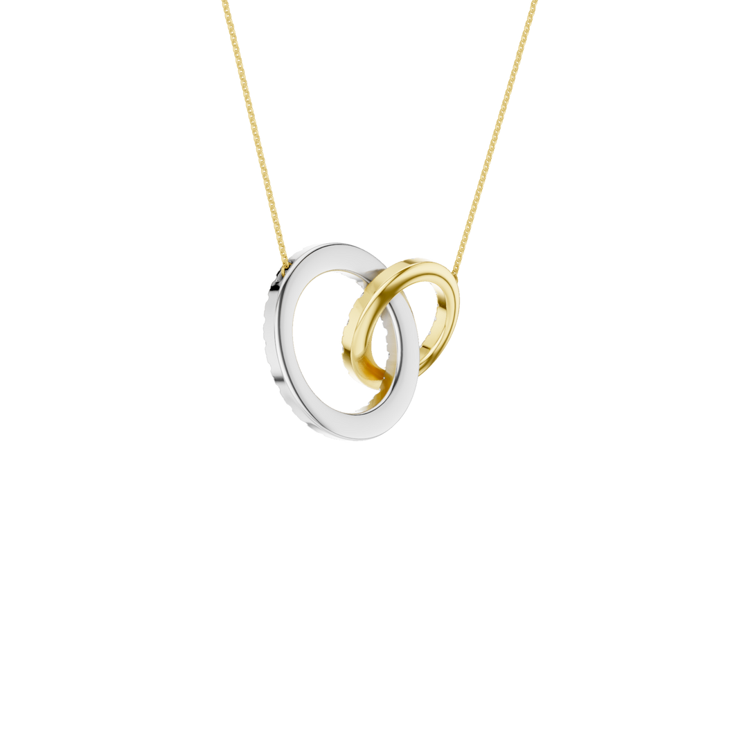 Double Diamond Interlink Circle Pendant (Round) in 14K Two-Tone White and Yellow Gold – Silvadi Jewelry Aurora CO