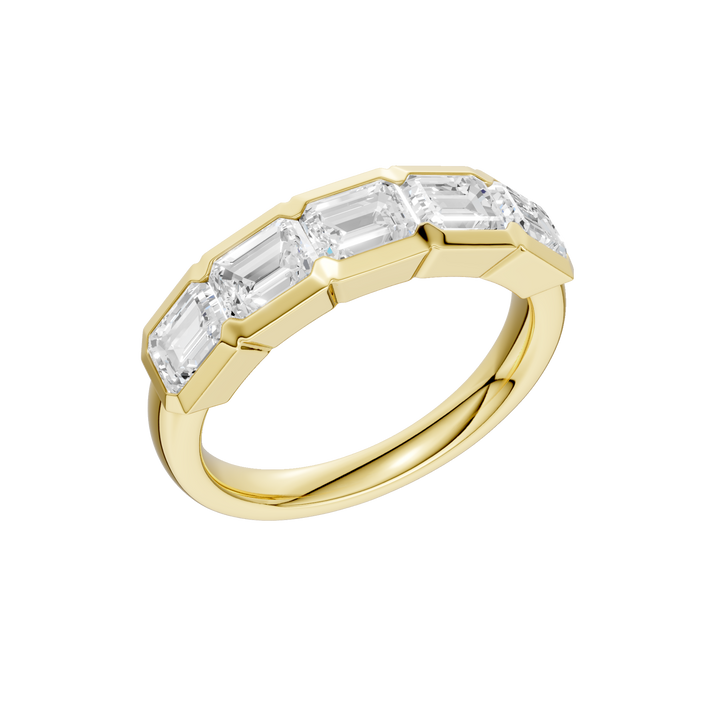 East West Bezel Set Ring (Emerald) in 14K Yellow Gold – Silvadi Jewelry Aurora CO