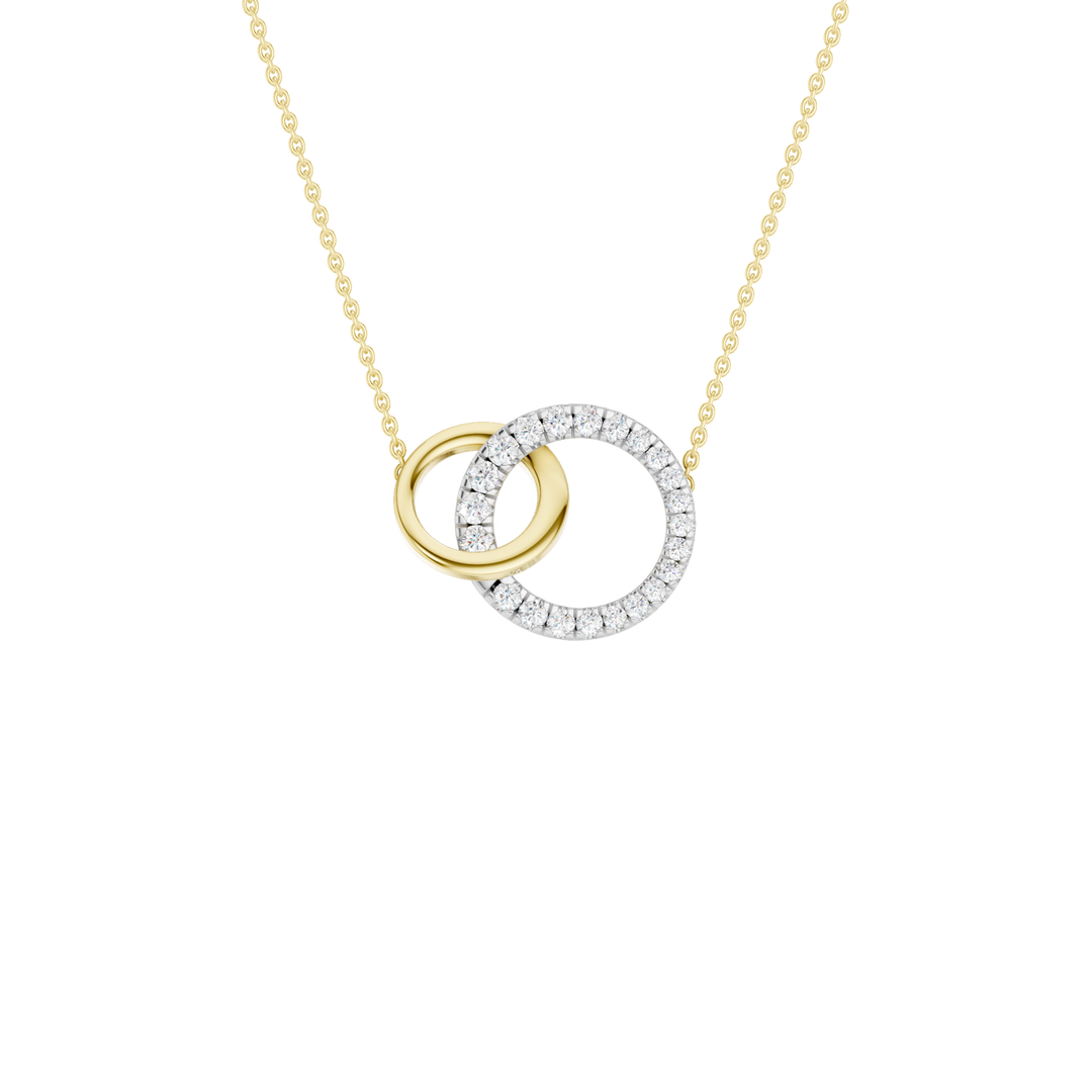 Gold and Diamond Interlink Circle Pendant (Round) in 14K Two-Tone White and Yellow Gold – Silvadi Jewelry Aurora CO