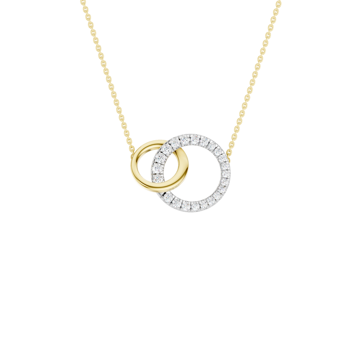 Gold and Diamond Interlink Circle Pendant (Round) in 14K Two-Tone White and Yellow Gold – Silvadi Jewelry Aurora CO