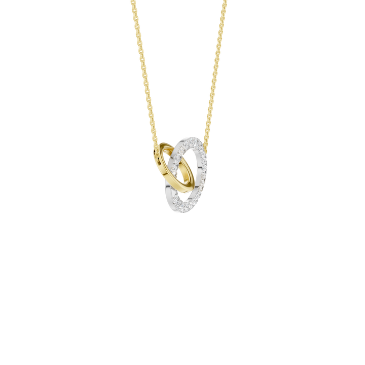 Gold and Diamond Interlink Circle Pendant (Round) in 14K Two-Tone White and Yellow Gold – Silvadi Jewelry Aurora CO
