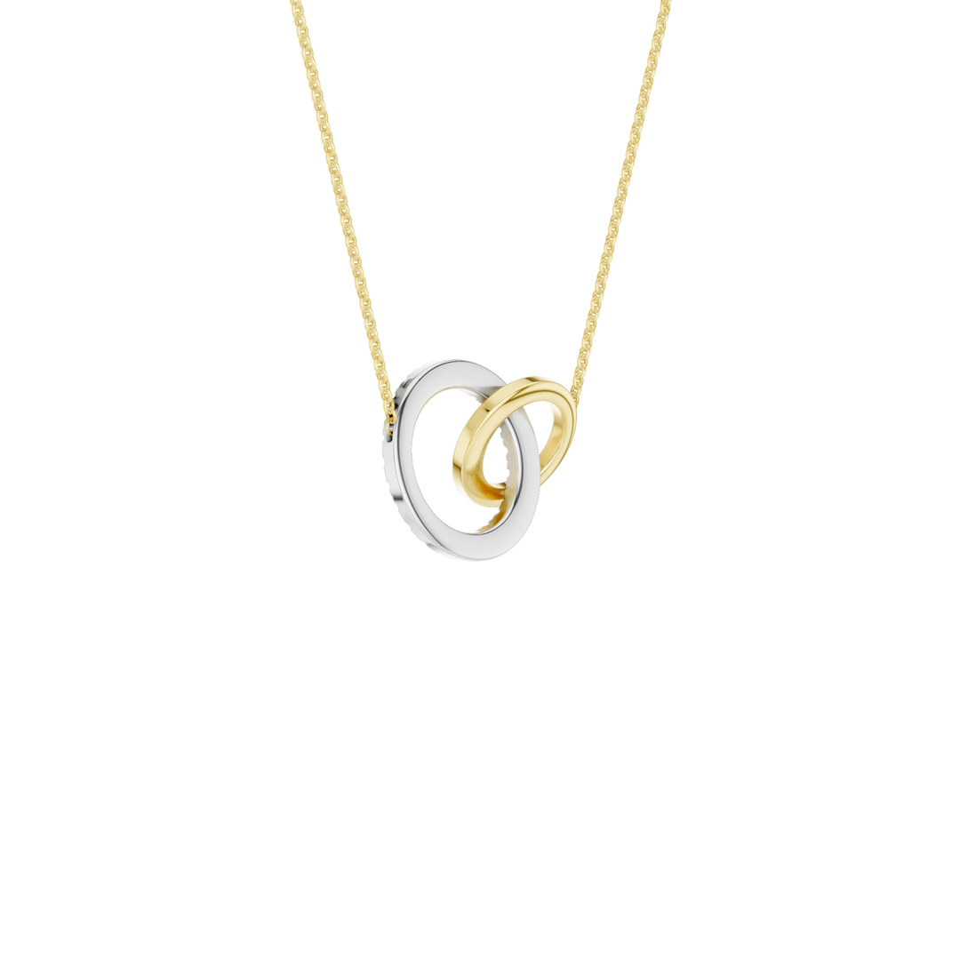 Gold and Diamond Interlink Circle Pendant (Round) in 14K Two-Tone White and Yellow Gold – Silvadi Jewelry Aurora CO