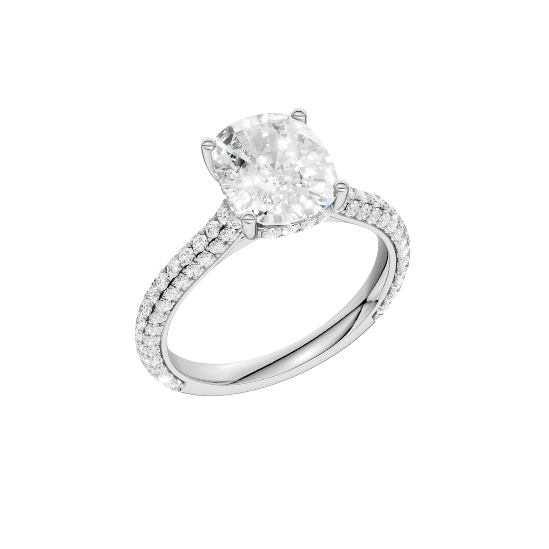 Hidden Halo Pave Engagement Ring (Elongated Cushion) in 14K White Gold – Silvadi Jewelry Aurora CO
