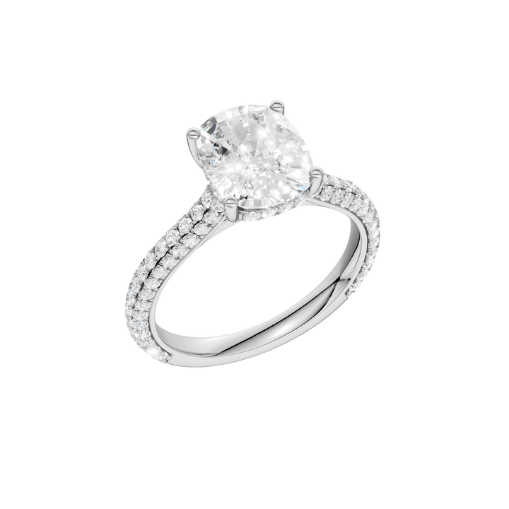 Hidden Halo Pave Engagement Ring (Elongated Cushion) in 14K White Gold – Silvadi Jewelry Aurora CO