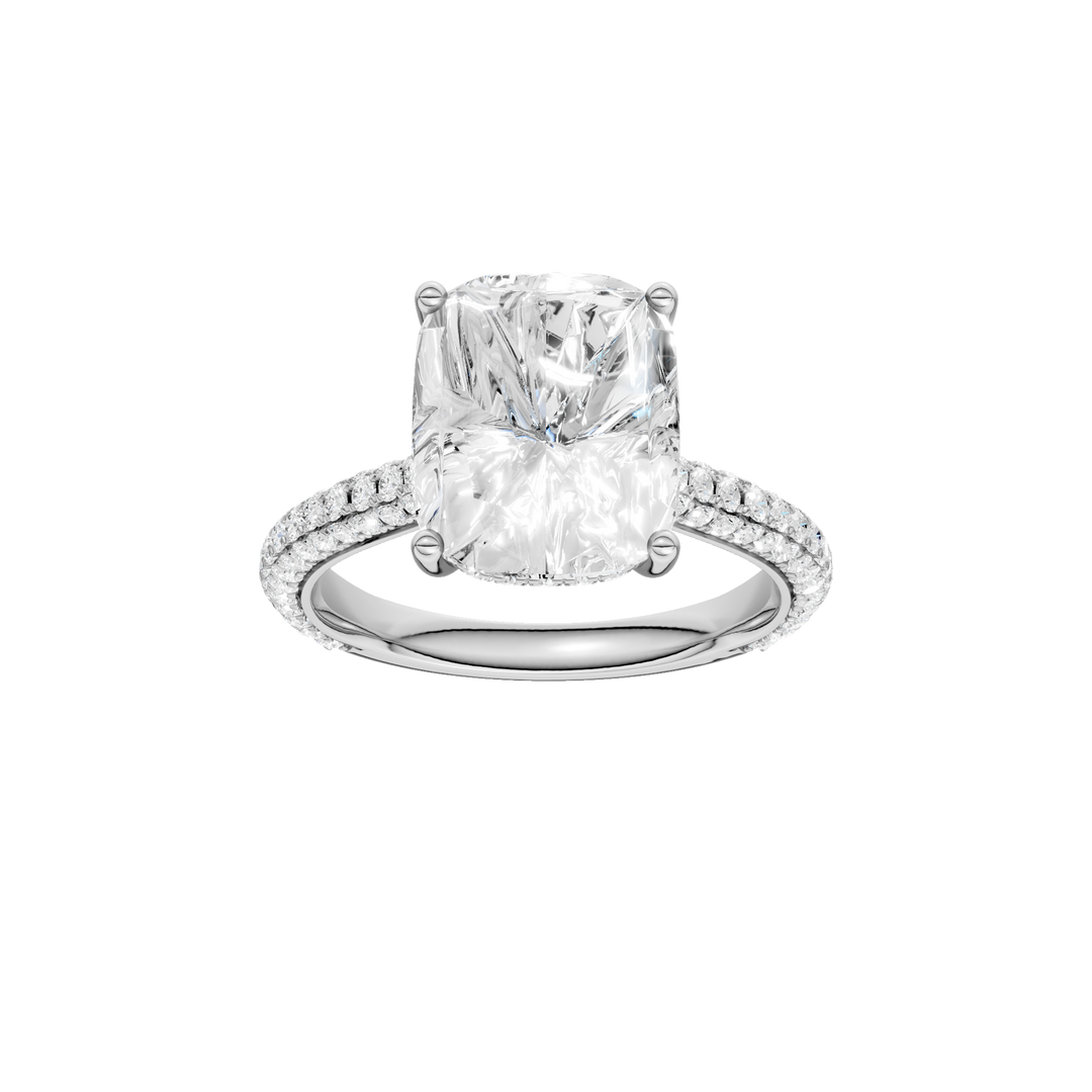 Hidden Halo Pave Engagement Ring (Elongated Cushion) in 14K White Gold – Silvadi Jewelry Aurora CO