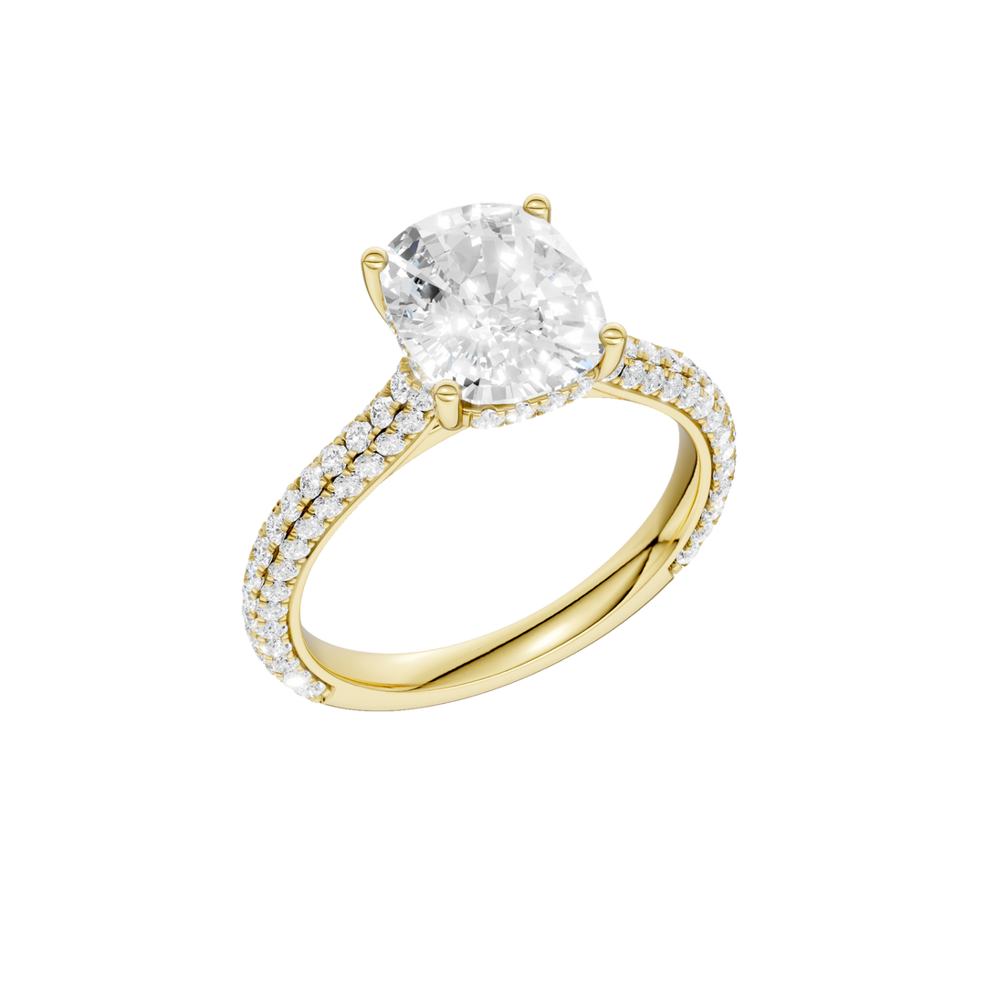 Hidden Halo Pave Engagement Ring (Elongated Cushion) in 14K Yellow Gold – Silvadi Jewelry Aurora CO