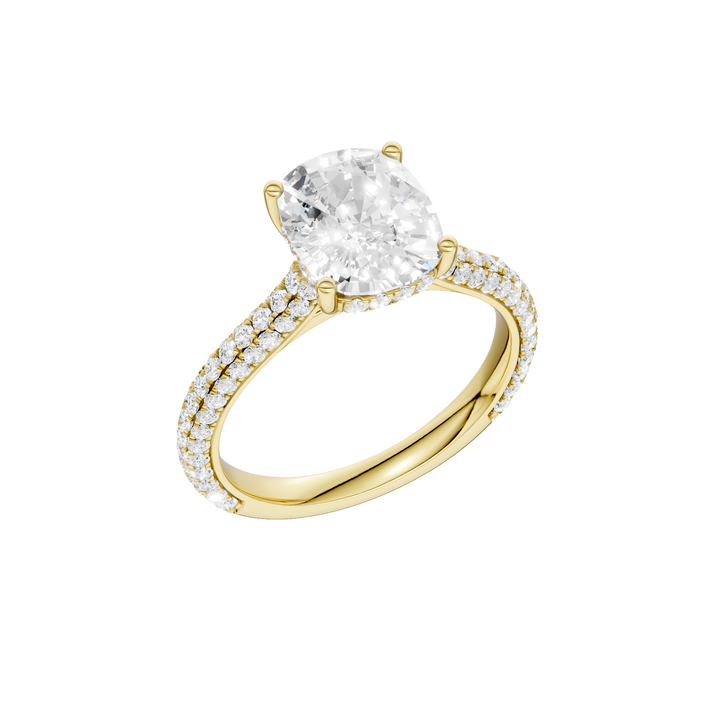 Hidden Halo Pave Engagement Ring (Elongated Cushion) in 14K Yellow Gold – Silvadi Jewelry Aurora CO