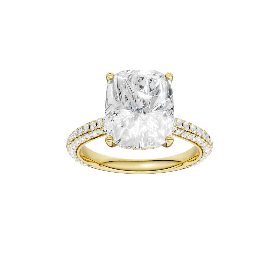 Hidden Halo Pave Engagement Ring (Elongated Cushion) in 14K Yellow Gold – Silvadi Jewelry Aurora CO