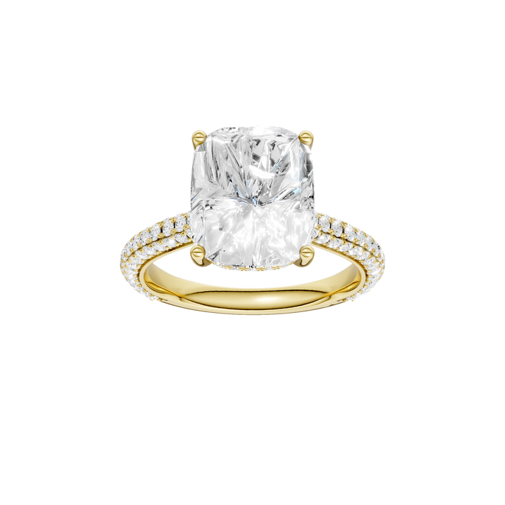 Hidden Halo Pave Engagement Ring (Elongated Cushion) in 14K Yellow Gold – Silvadi Jewelry Aurora CO