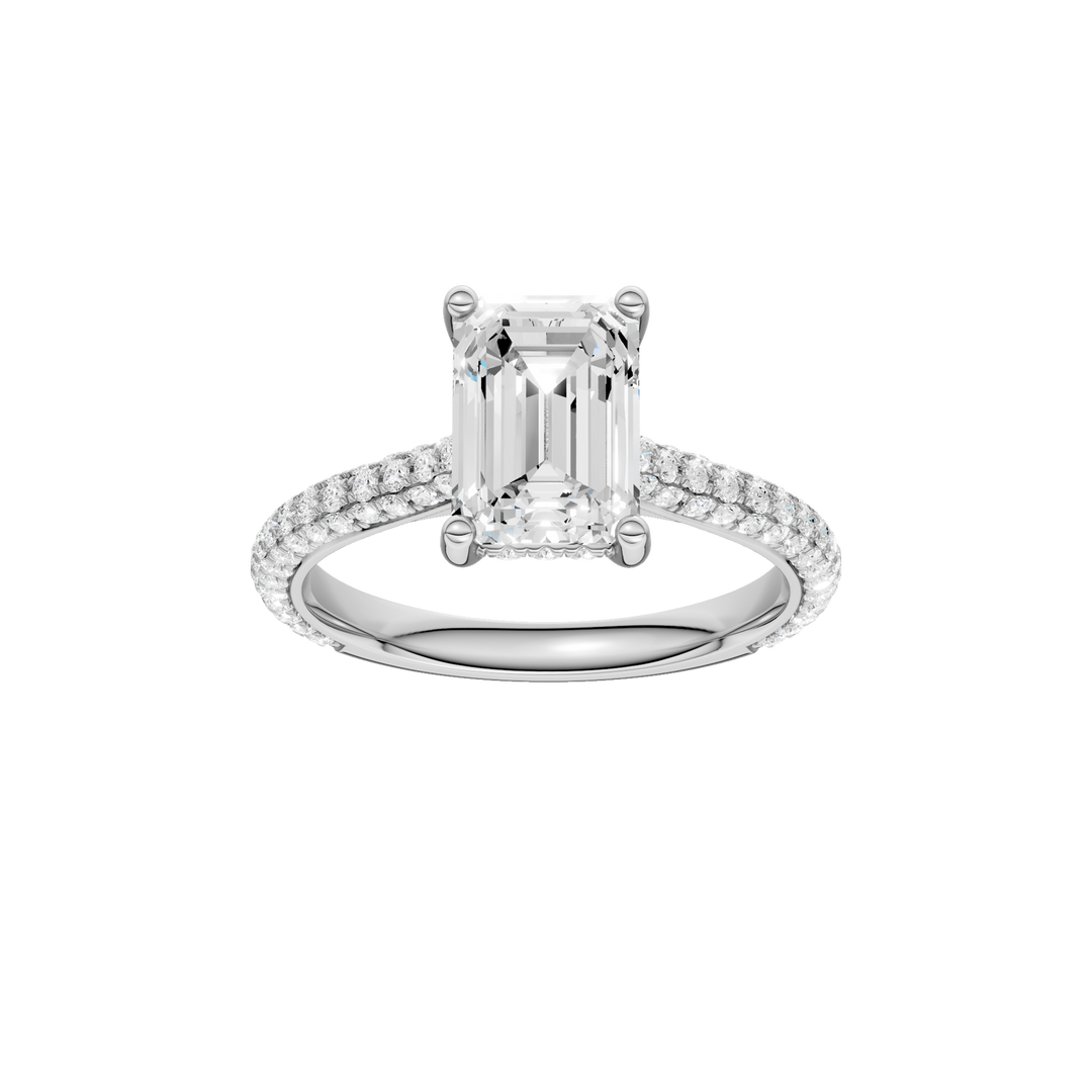 Hidden Halo Pave Engagement Ring (Emerald) in 14K White Gold – Silvadi Jewelry Aurora CO
