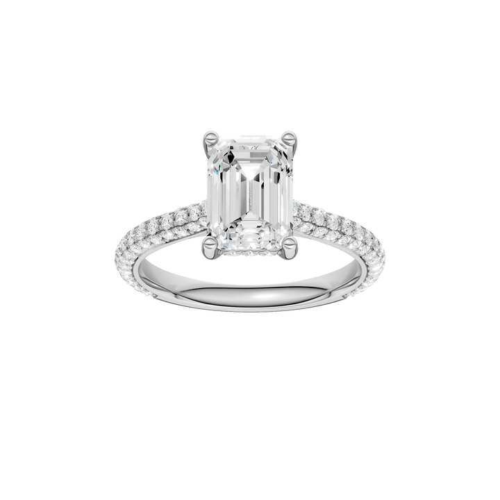 Hidden Halo Pave Engagement Ring (Emerald) in 14K White Gold – Silvadi Jewelry Aurora CO
