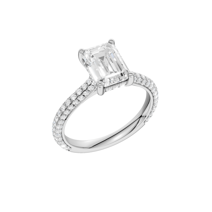 Hidden Halo Pave Engagement Ring (Emerald) in 14K White Gold – Silvadi Jewelry Aurora CO