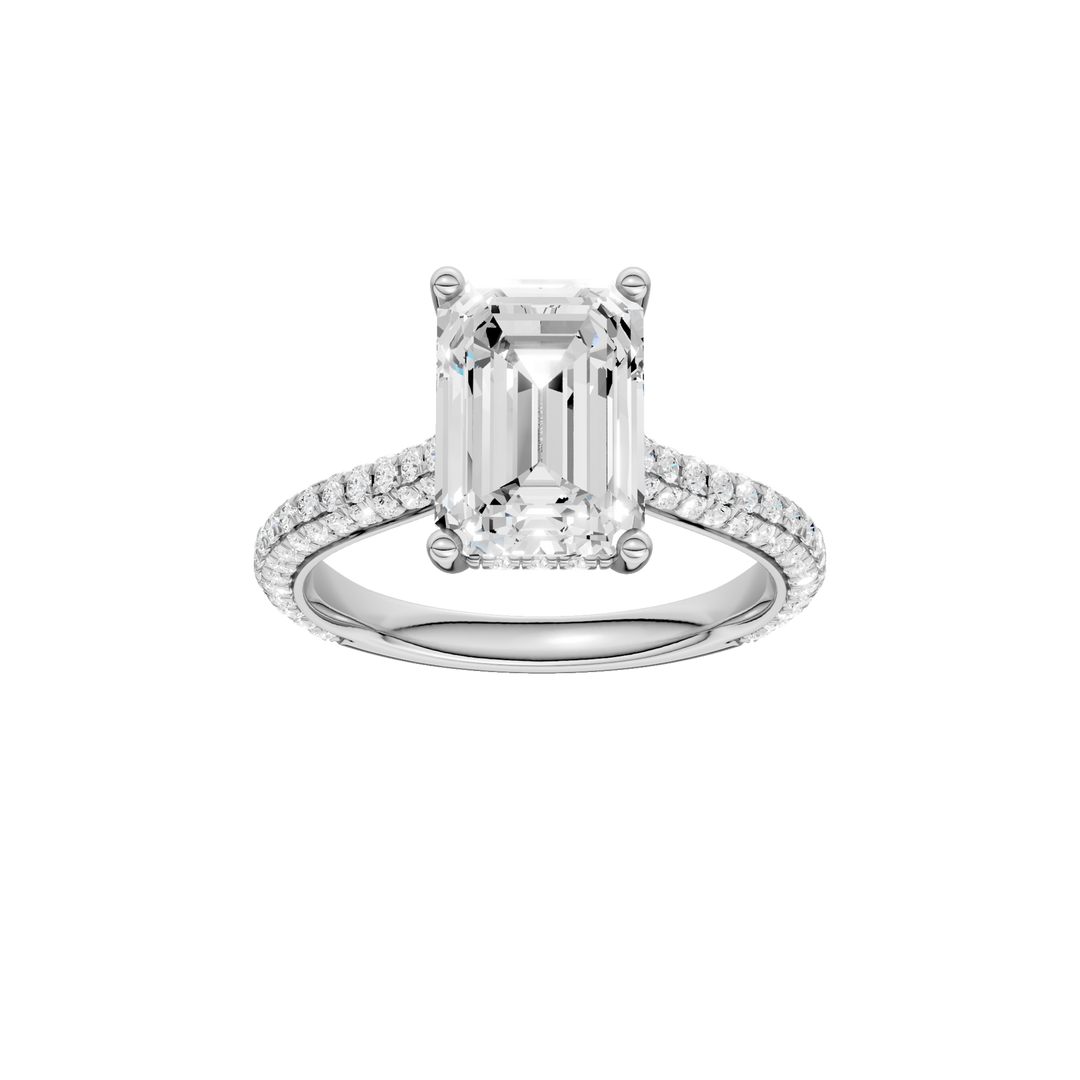 Hidden Halo Pave Engagement Ring (Emerald) in 14K White Gold – Silvadi Jewelry Aurora CO