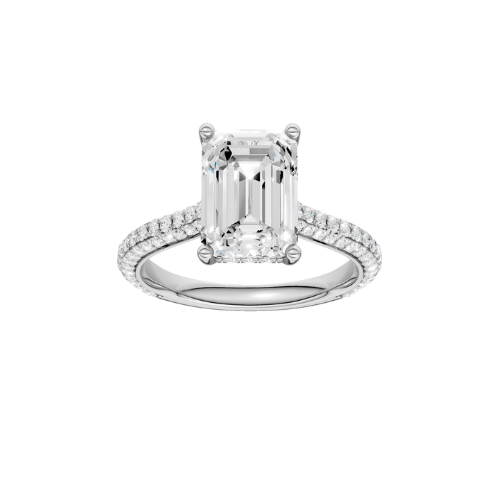 Hidden Halo Pave Engagement Ring (Emerald) in 14K White Gold – Silvadi Jewelry Aurora CO