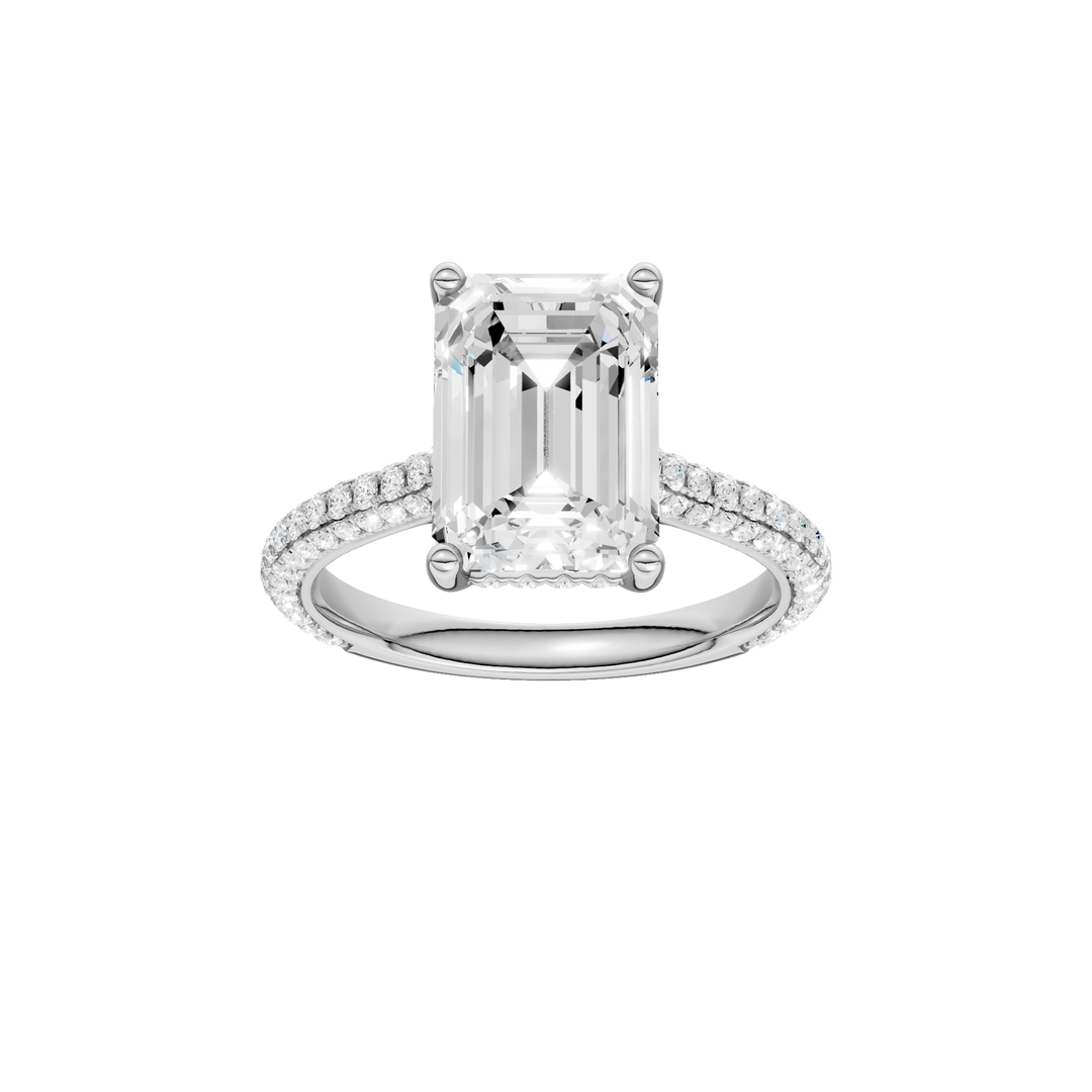 Hidden Halo Pave Engagement Ring (Emerald) in 14K White Gold – Silvadi Jewelry Aurora CO