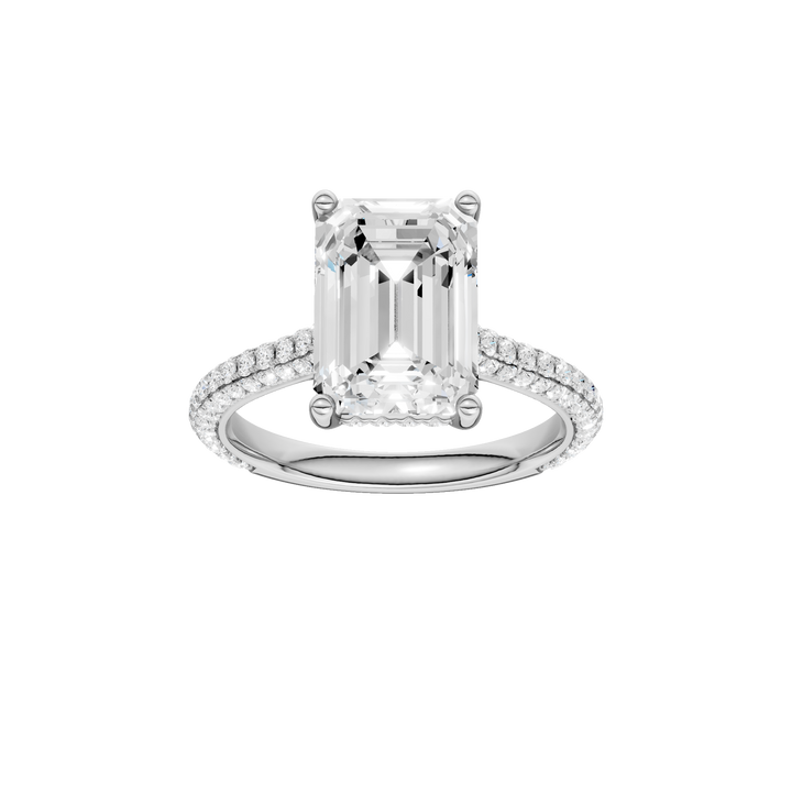 Hidden Halo Pave Engagement Ring (Emerald) in 14K White Gold – Silvadi Jewelry Aurora CO