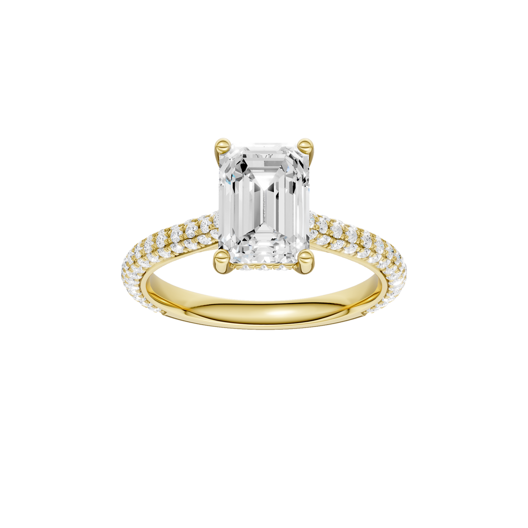 Hidden Halo Pave Engagement Ring (Emerald) in 14K Yellow Gold – Silvadi Jewelry Aurora CO