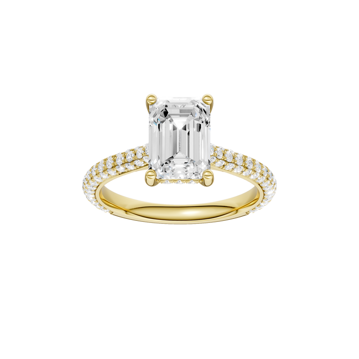 Hidden Halo Pave Engagement Ring (Emerald) in 14K Yellow Gold – Silvadi Jewelry Aurora CO