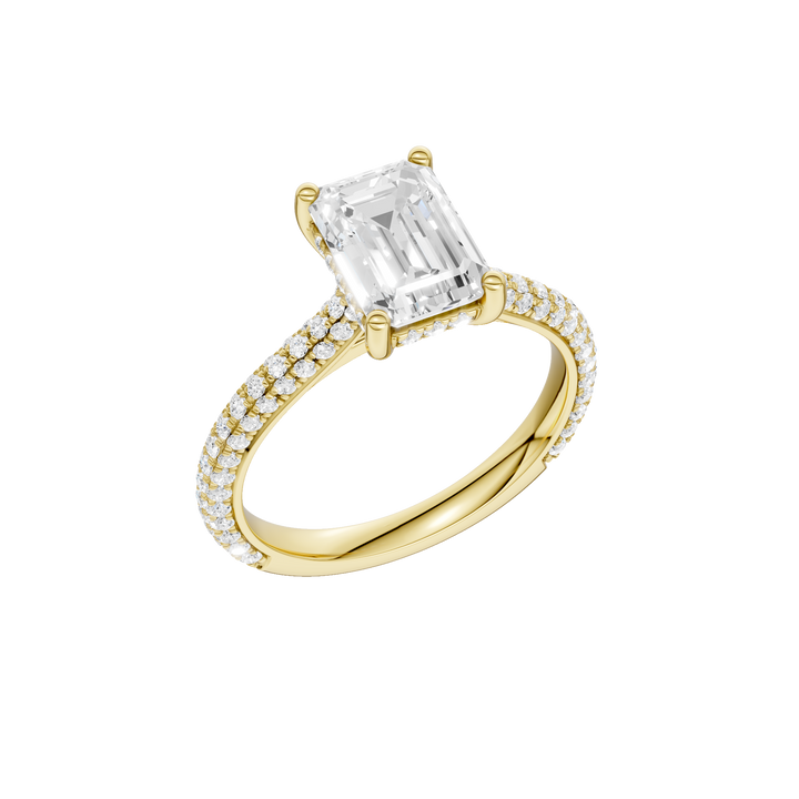 Hidden Halo Pave Engagement Ring (Emerald) in 14K Yellow Gold – Silvadi Jewelry Aurora CO