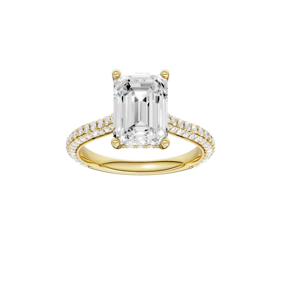 Hidden Halo Pave Engagement Ring (Emerald) in 14K Yellow Gold – Silvadi Jewelry Aurora CO