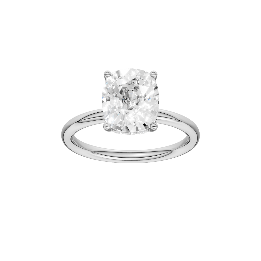 Hidden Halo Plain Shank Engagement Ring (Elongated Cushion) in 14K White Gold – Silvadi Jewelry Aurora CO