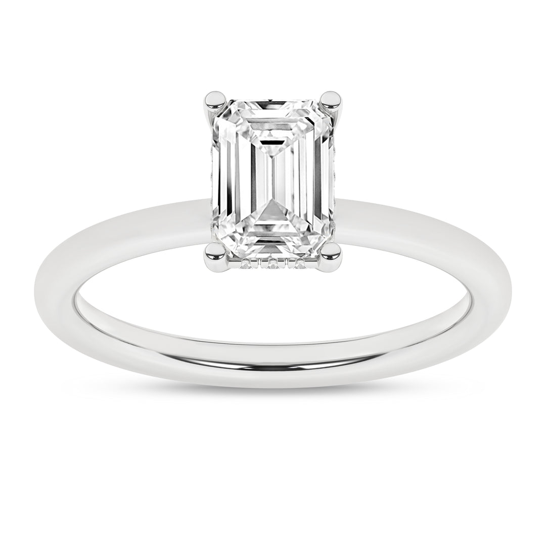 Hidden Halo Plain Shank Engagement Ring (Emerald) in 14K White Gold – Silvadi Jewelry Aurora CO