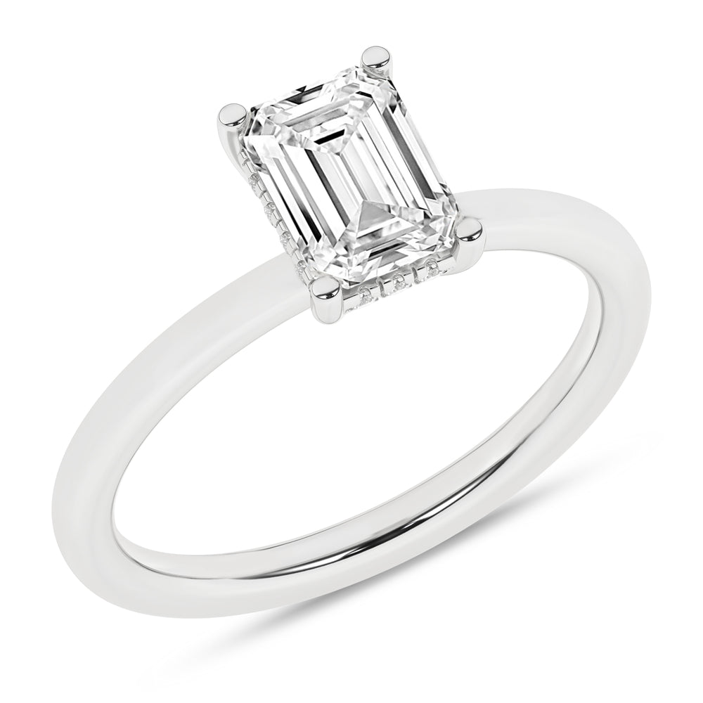 Hidden Halo Plain Shank Engagement Ring (Emerald) in 14K White Gold – Silvadi Jewelry Aurora CO