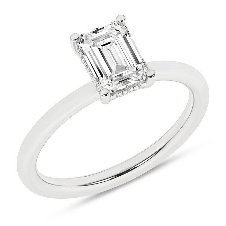 Hidden Halo Plain Shank Engagement Ring (Emerald) in 14K White Gold – Silvadi Jewelry Aurora CO