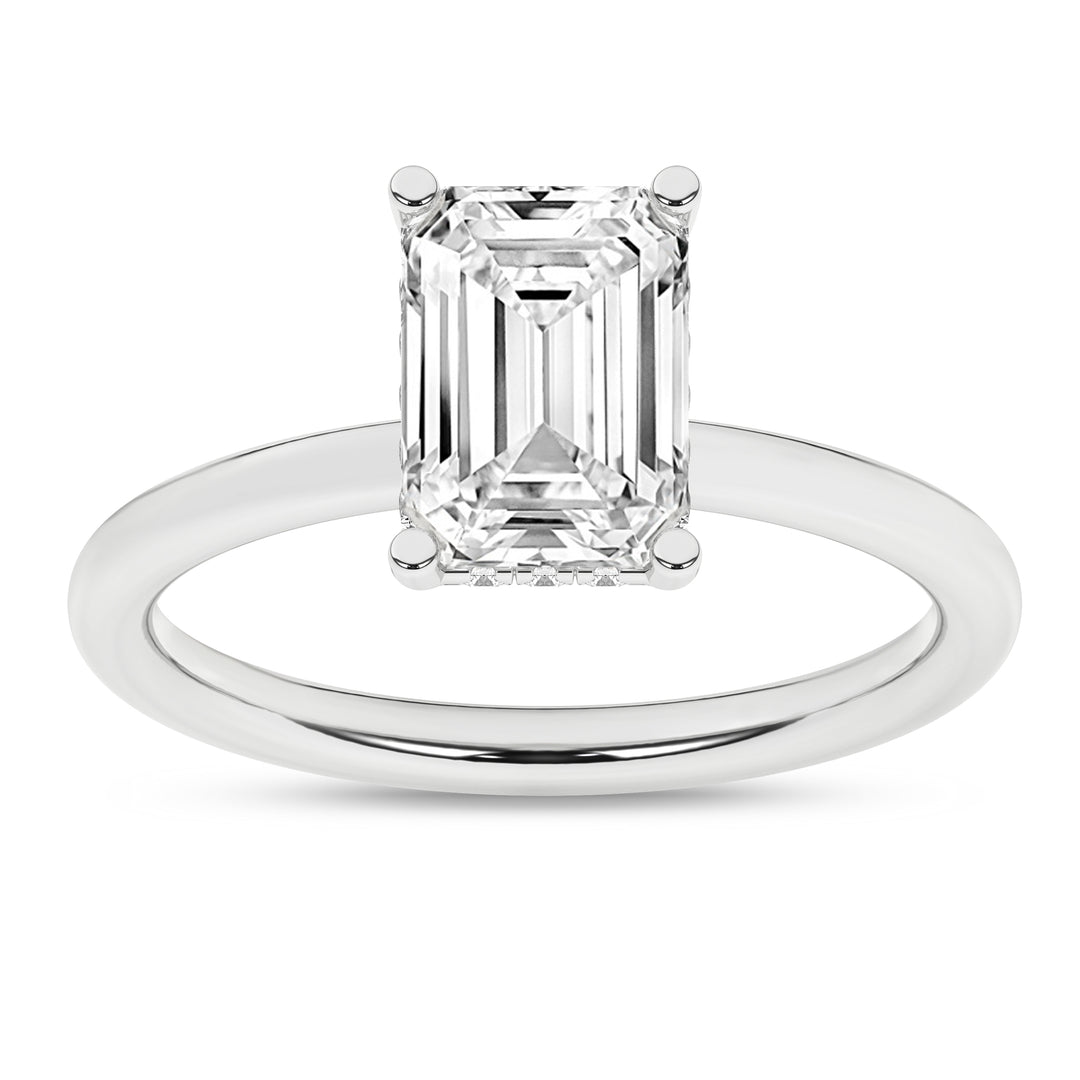 Hidden Halo Plain Shank Engagement Ring (Emerald) in 14K White Gold – Silvadi Jewelry Aurora CO