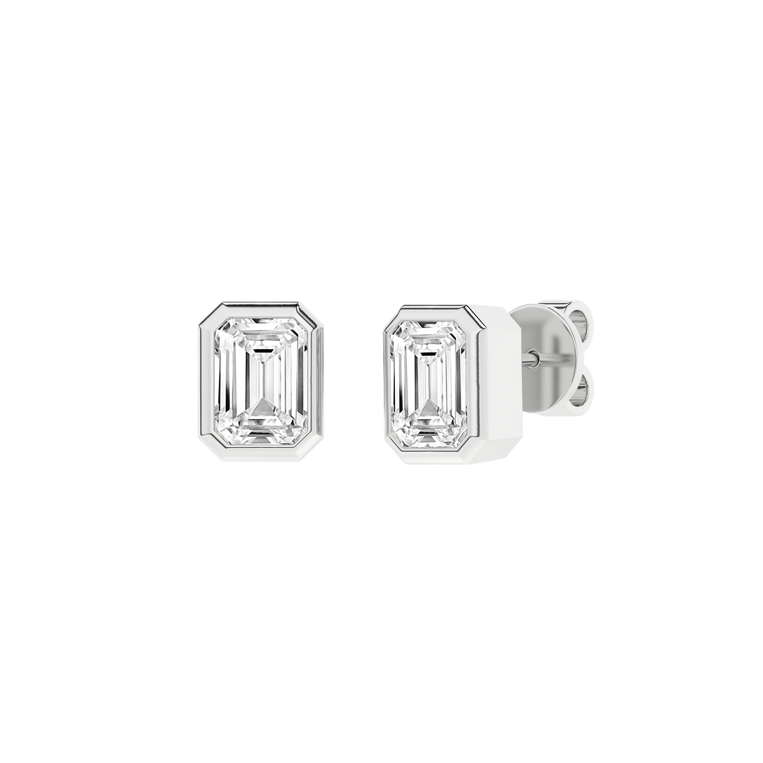 Bezel-Set Solitaire Stud Earrings (Emerald) in 14K White Gold – Silvadi Jewelry Aurora CO