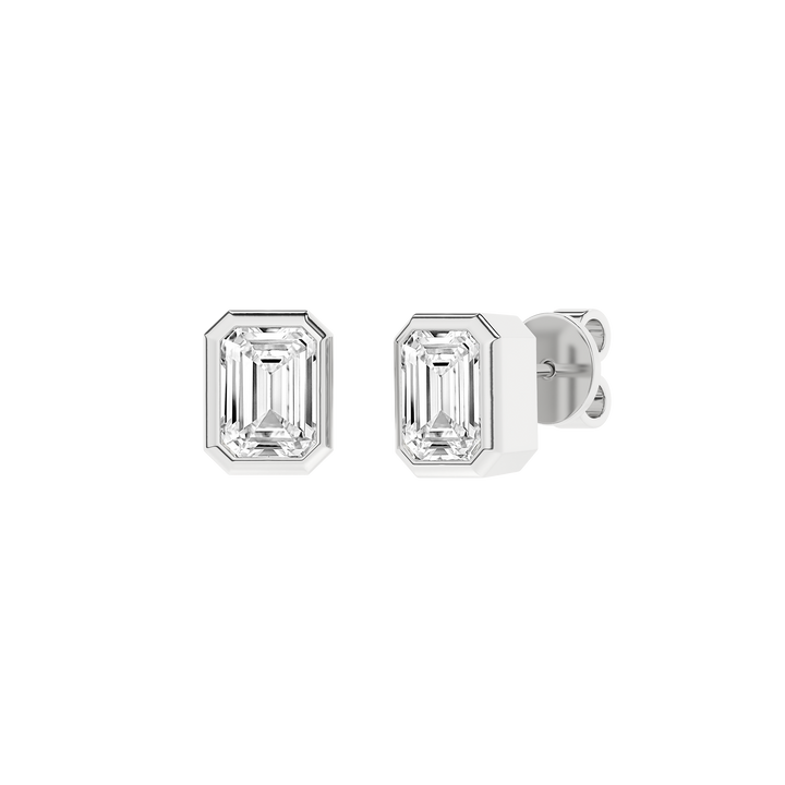 Bezel-Set Solitaire Stud Earrings (Emerald) in 14K White Gold – Silvadi Jewelry Aurora CO