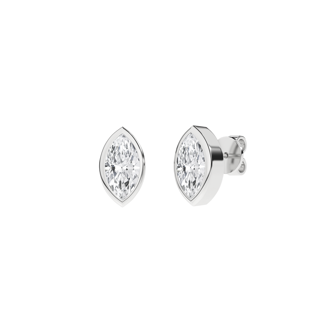Bezel-Set Solitaire Stud Earrings (Marquise) in 14K White Gold – Silvadi Jewelry Aurora CO