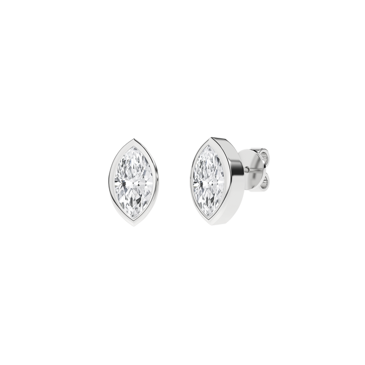 Bezel-Set Solitaire Stud Earrings (Marquise) in 14K White Gold – Silvadi Jewelry Aurora CO